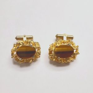 Destino Vintage Goldtone Nug/Tiger's Eye Cufflinks